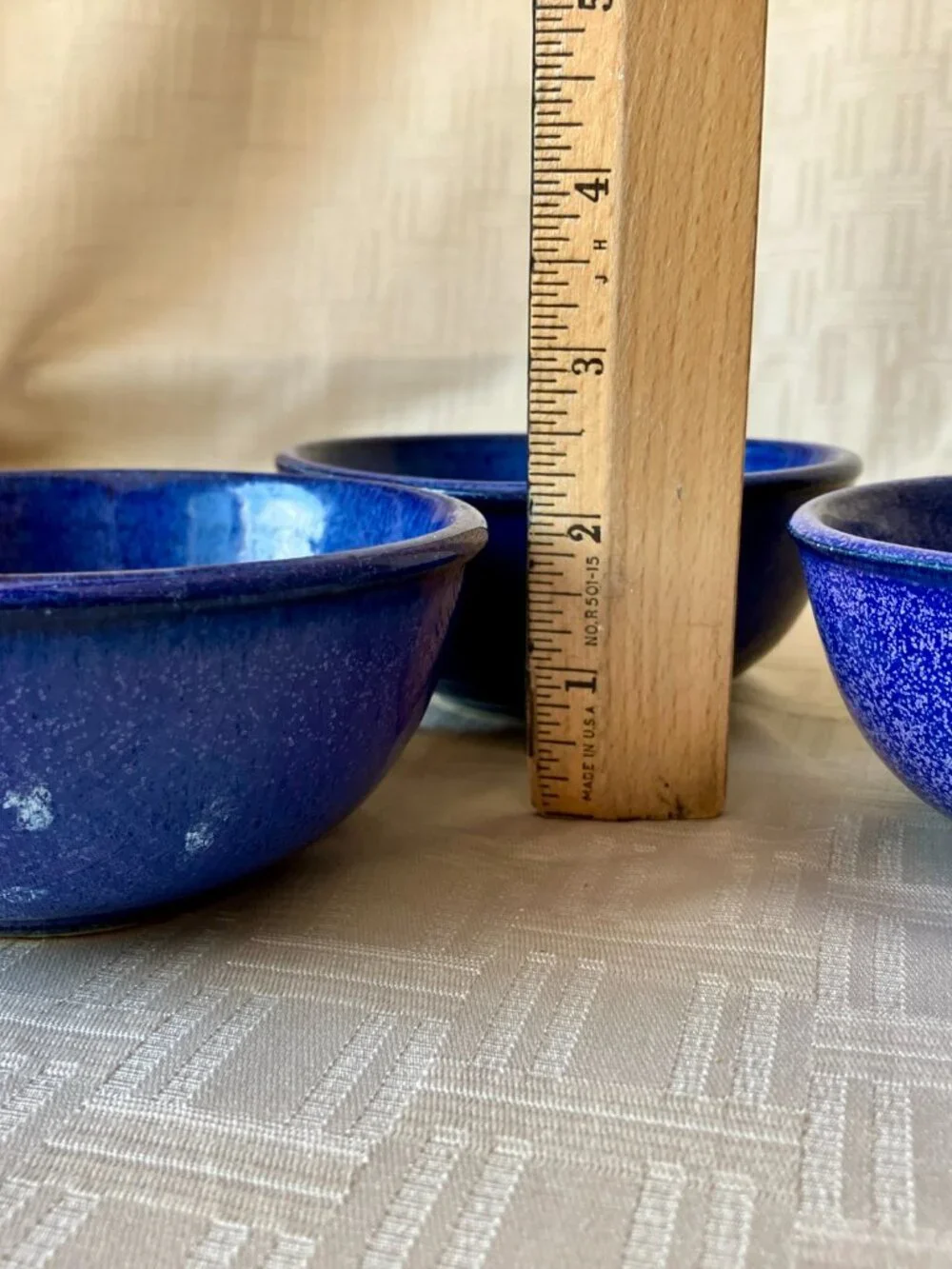 Set of 3 Studio Art Speckled Blue Violet Pottery Bowls Signed Hand Thrown Stonew